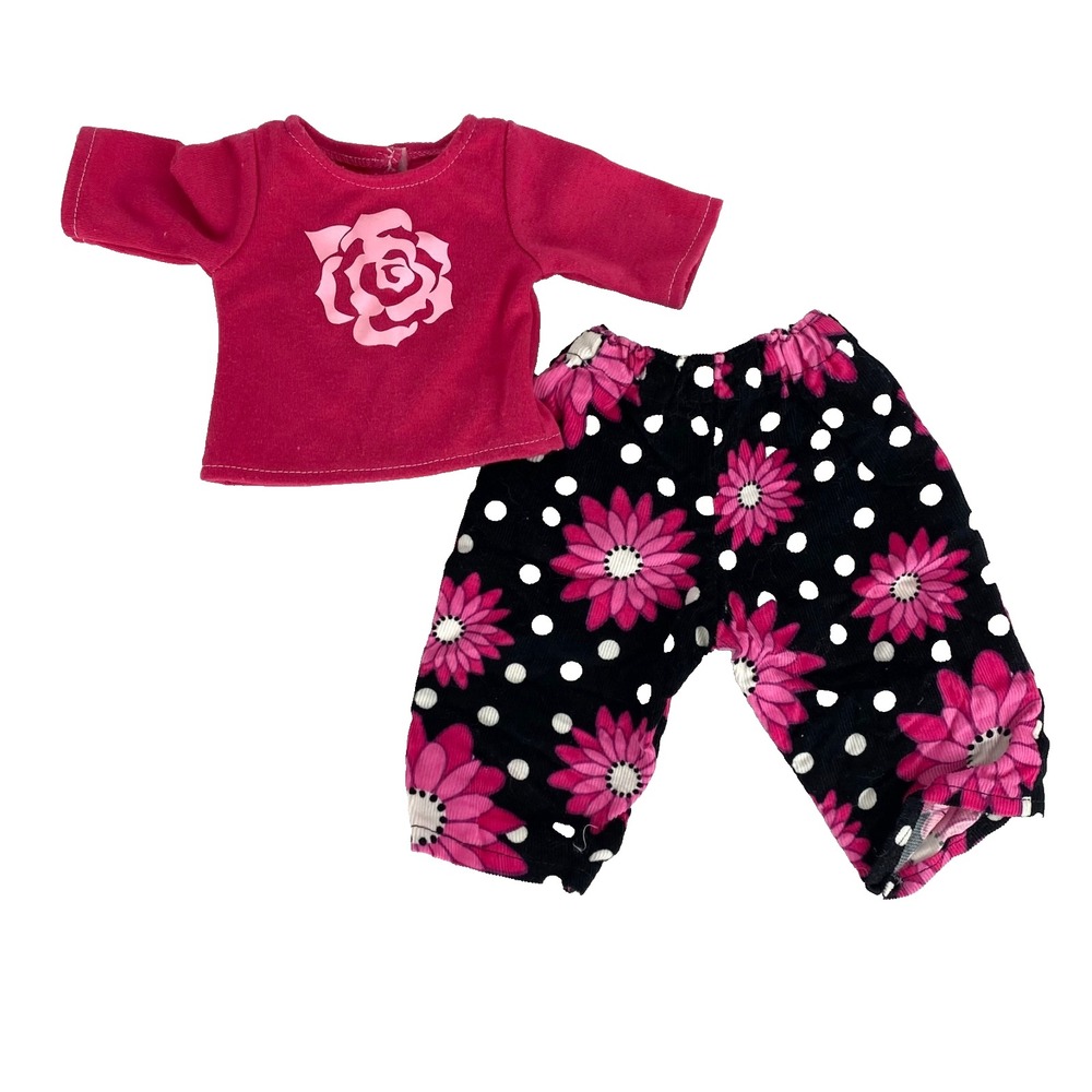 Casual Shirt & Pants Outfit for American Girl & 18" Dolls Pink Rose Black #41